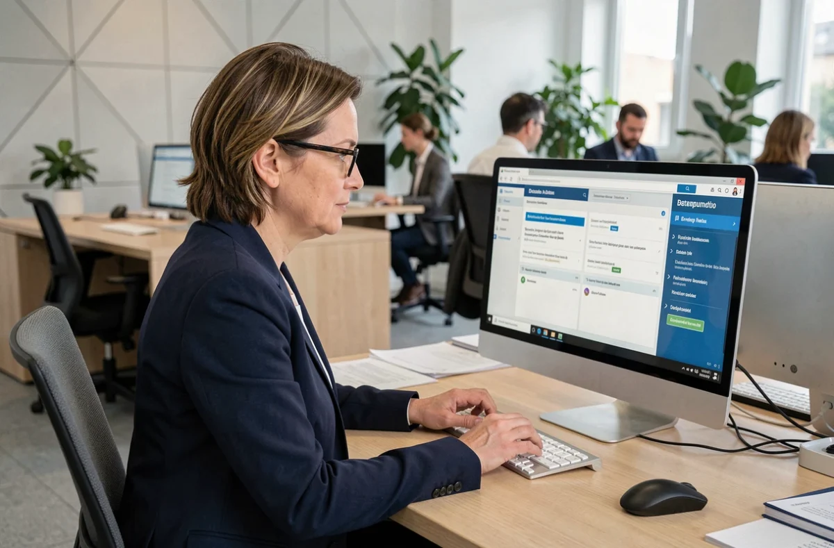 Agent administratif consultant le portail Esterel Académie Aix Marseille sur son ordinateur de bureau