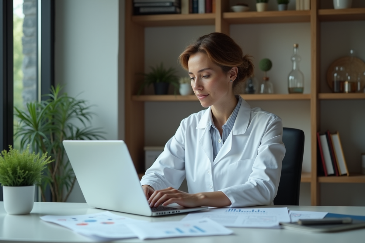 Femme chercheuse analysant des données sur son ordinateur