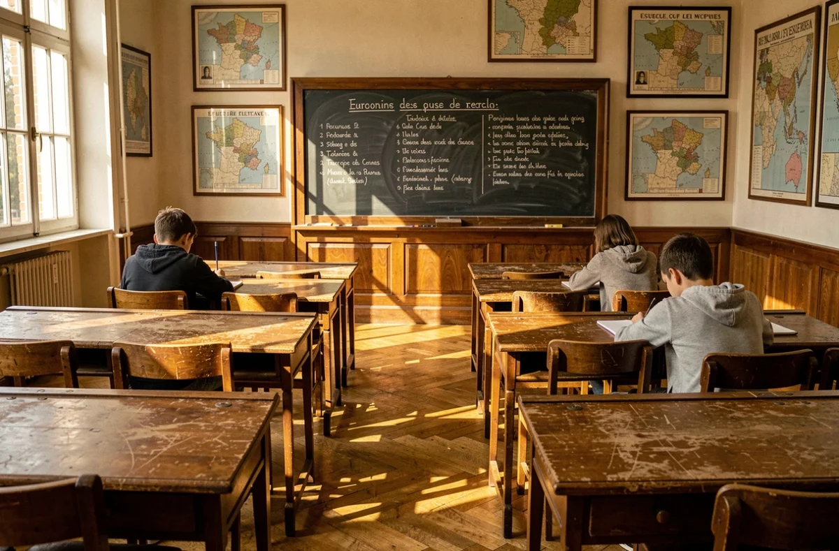 Salle de cours traditionnelle des Cours Gambetta avec tableau noir et élèves en pleine révision