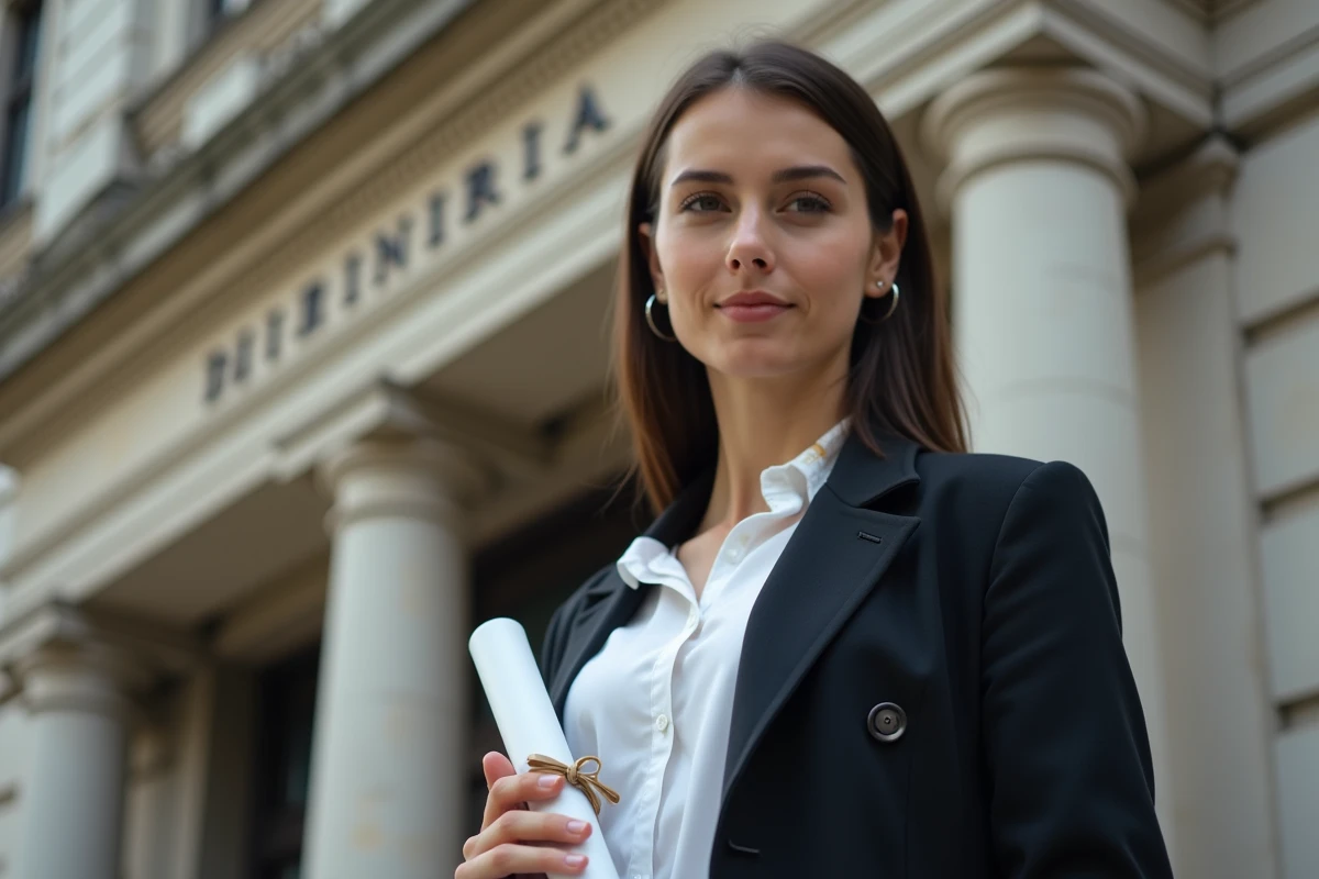 Diplômée en informatique tenant son diplôme devant une université accréditée