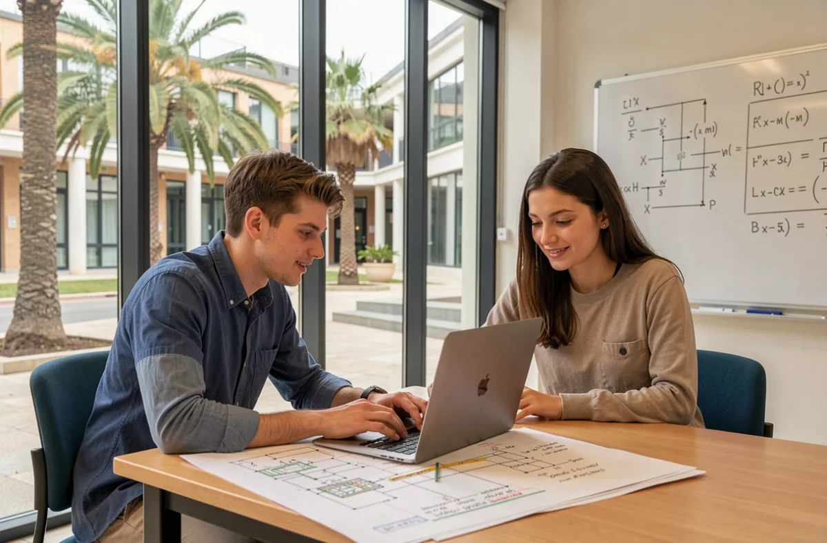 Deux étudiants de l'ECE Marseille collaborant sur un projet d'ingénierie
