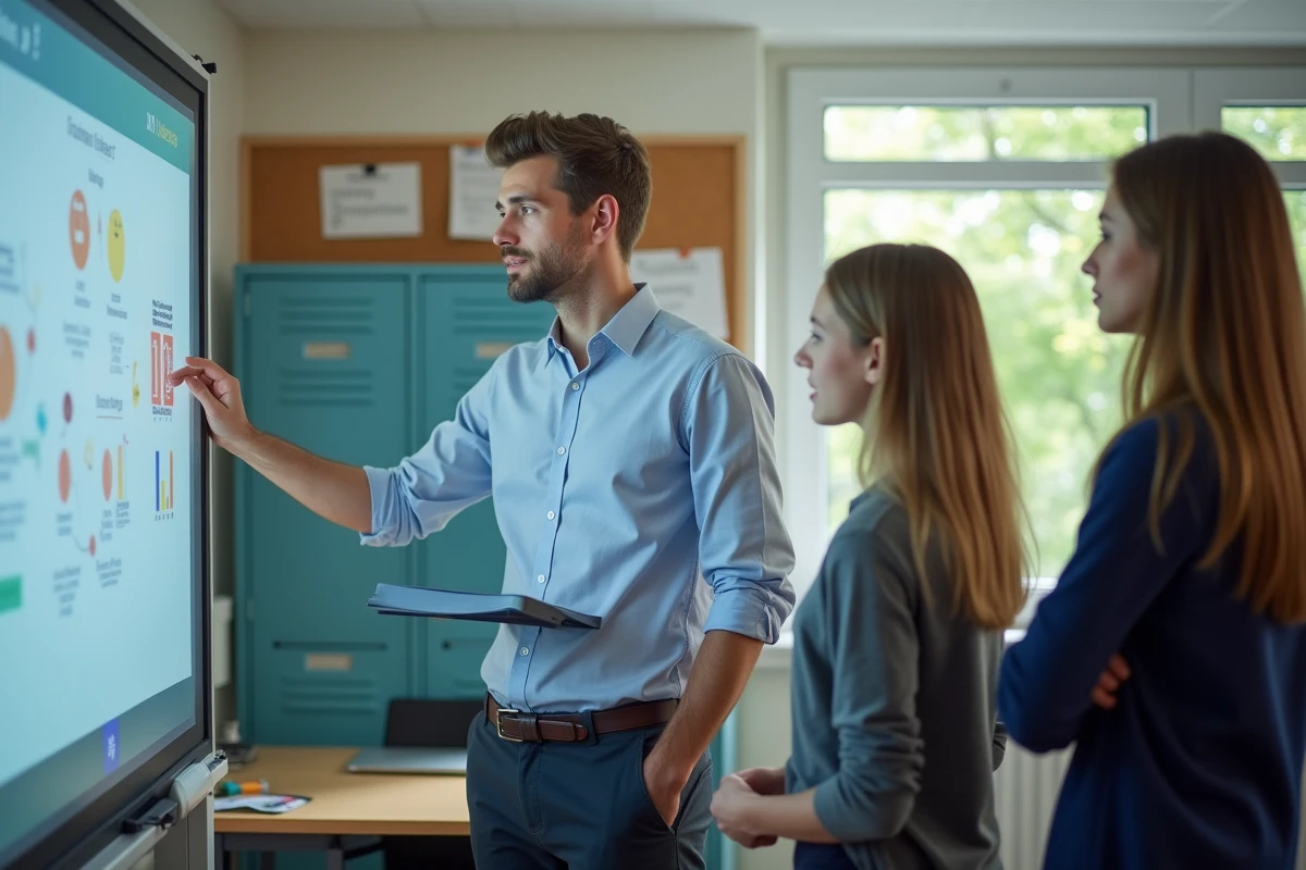 Jeune enseignant montrant le portail Ecole Direct