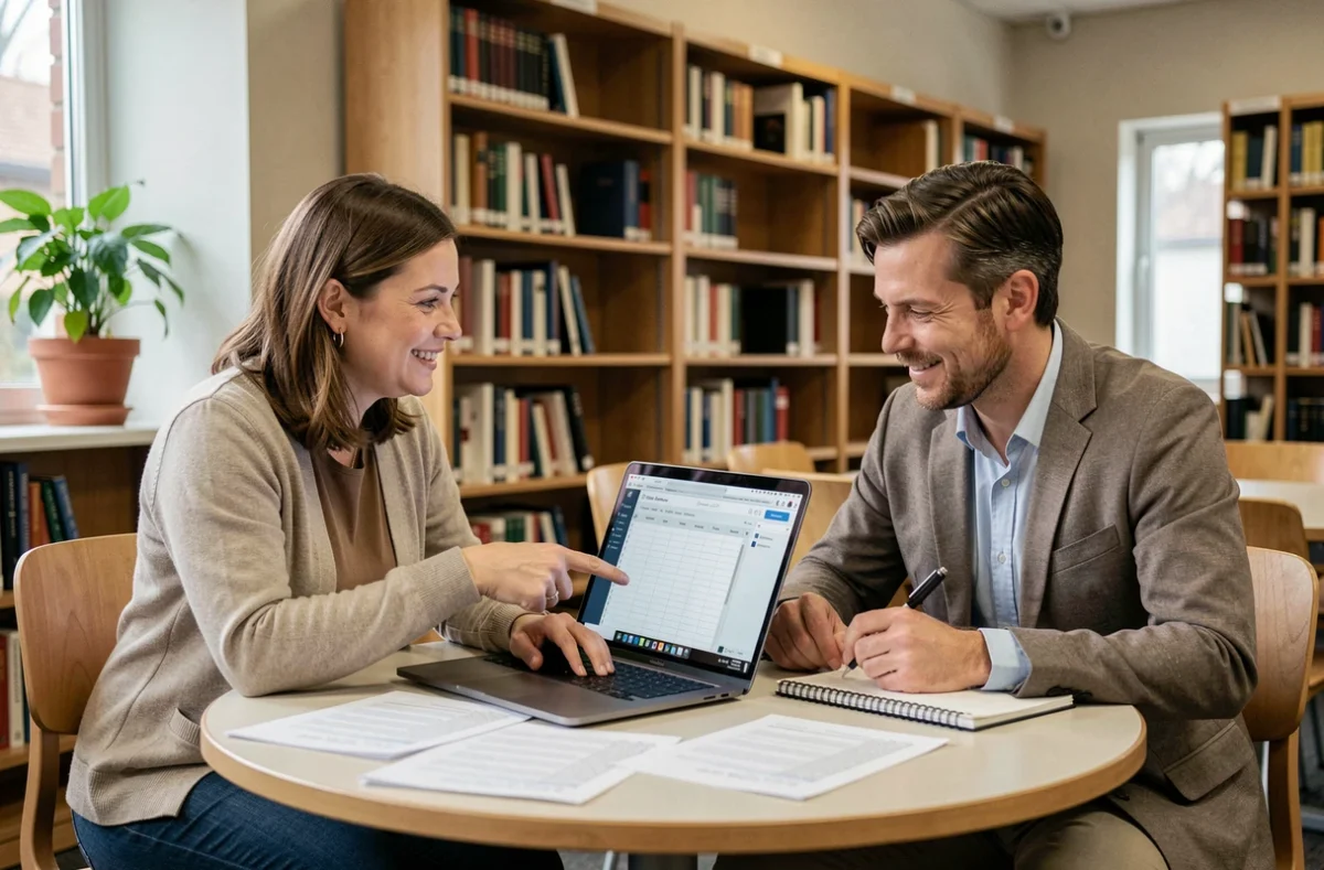 Deux enseignants collaborant sur l'ENT NEO pour optimiser le suivi pédagogique en équipe