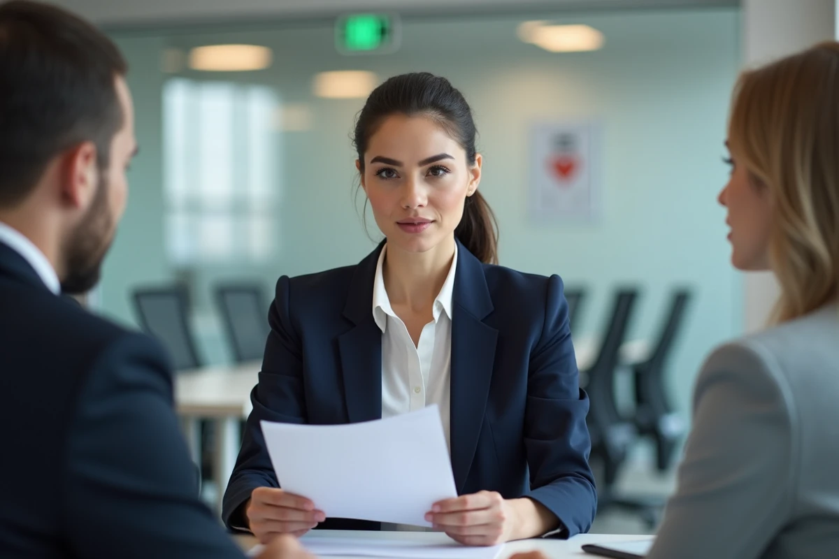Femme en suivi intensif Pôle emploi lors d'un entretien avec un conseiller Solerys dans une agence moderne