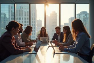 Groupe de collègues collaborant dans un bureau moderne