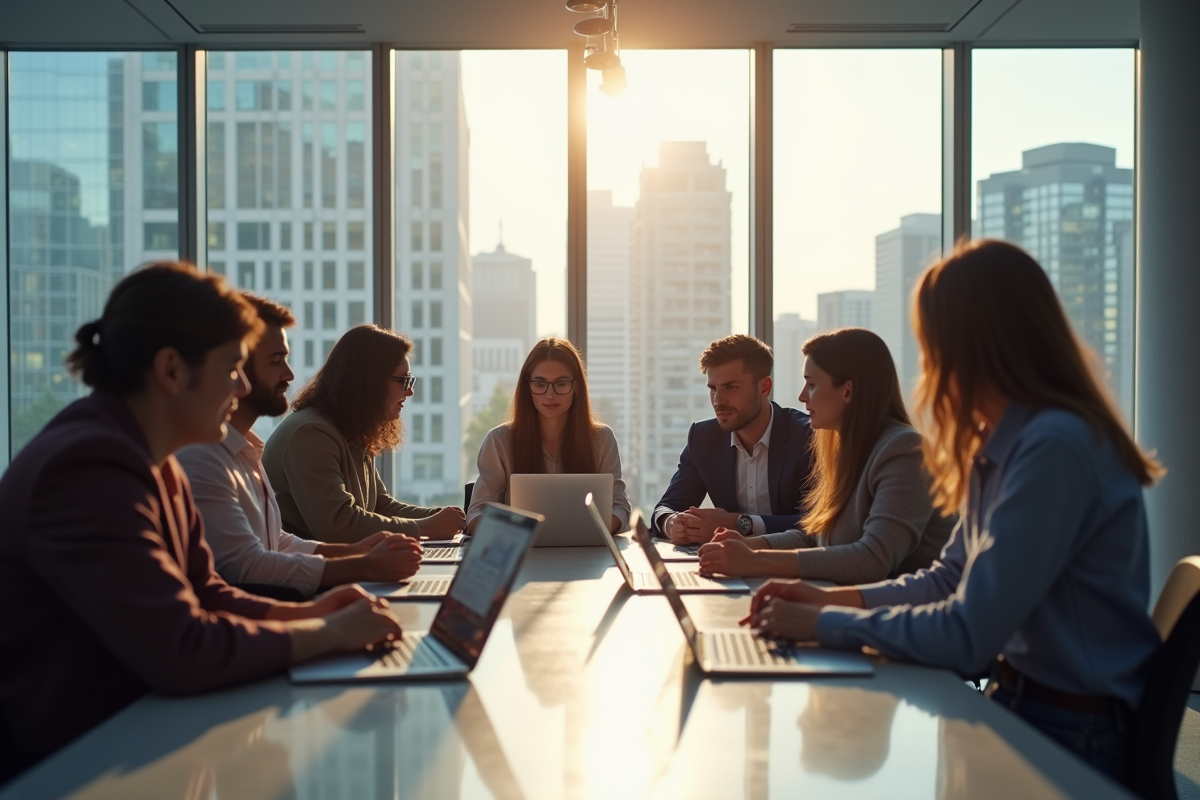 Groupe de collègues collaborant dans un bureau moderne