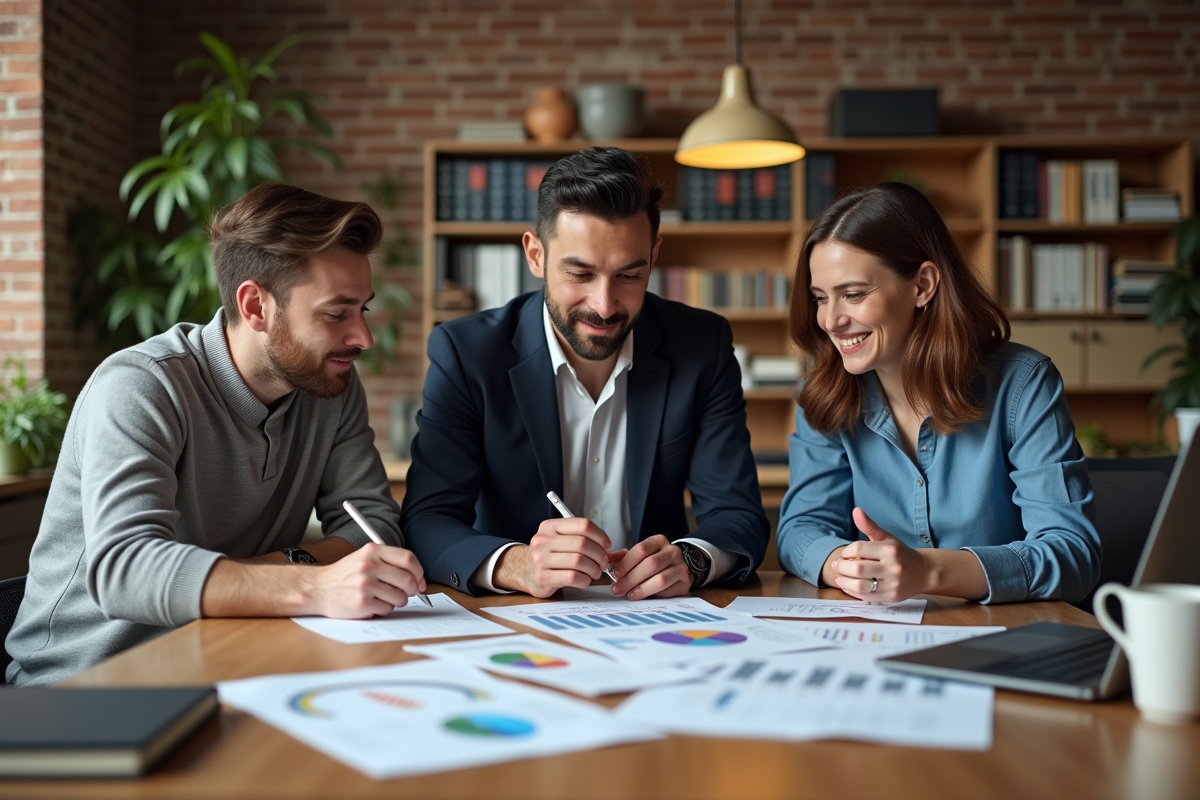 Groupe de collègues travaillant sur des graphiques