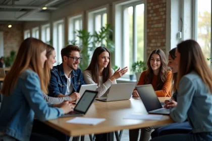 Groupe d'étudiants divers en coworking à Paris