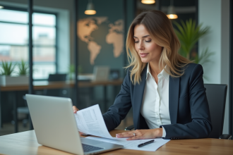 Femme d affaires travaillant sur son ordinateur dans un bureau moderne