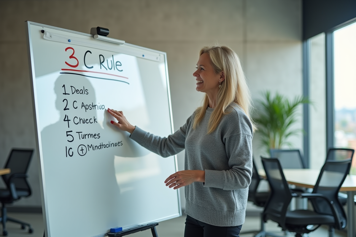 Femme d affaires pointant un tableau blanc lors d une présentation