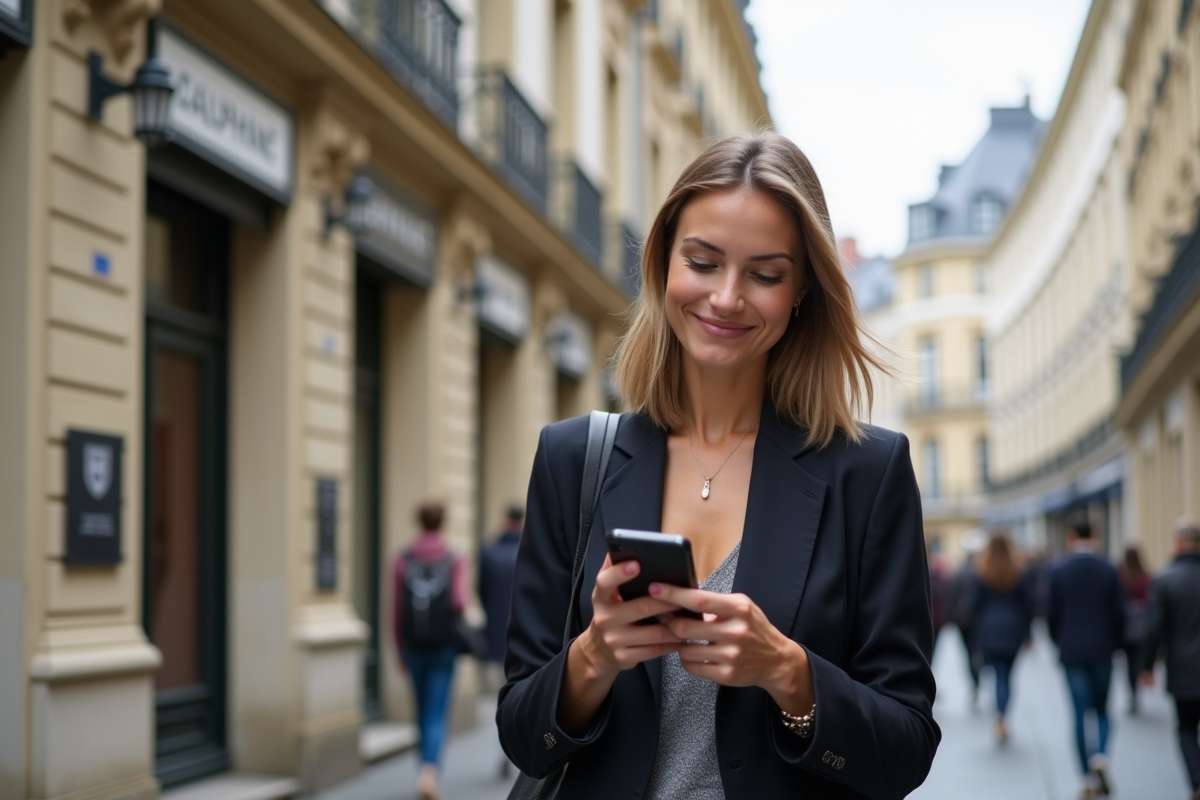 Femme confiante sur une rue parisienne universitaire