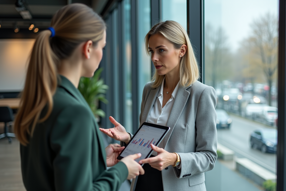 Femme professionnelle discutant de graphiques financiers