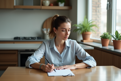 Femme pensant dans une cuisine moderne pour l article