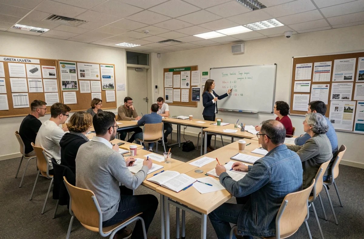 Formation linguistique dans une salle institutionnelle du GRETA L'Espace Langue à Aix-en-Provence avec des adultes en apprentissage