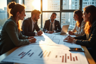 Groupe de professionnels discutant d'un plan de développement