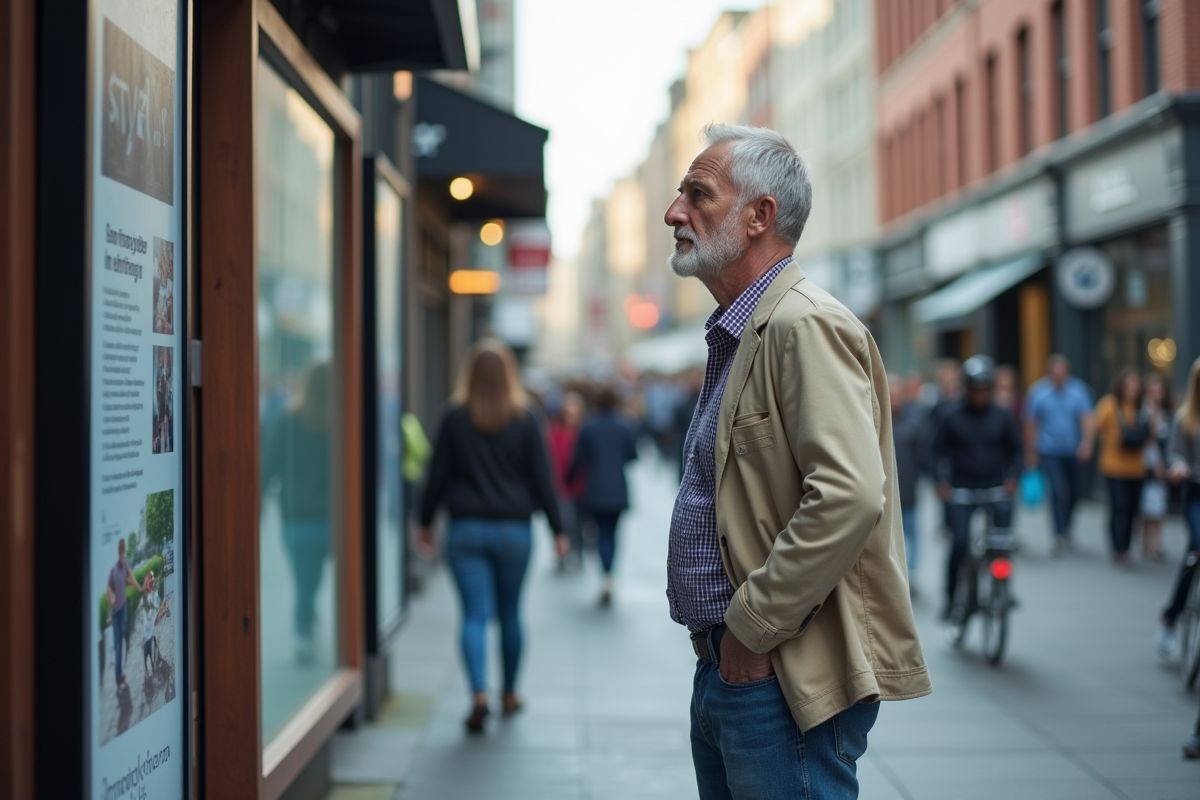 Homme regardant une annonce d