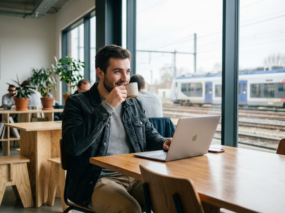 Jeune homme travaillant dans un espace coworking près de Douai