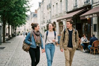 Groupe d'étudiants en ville de Blois lors d'une promenade