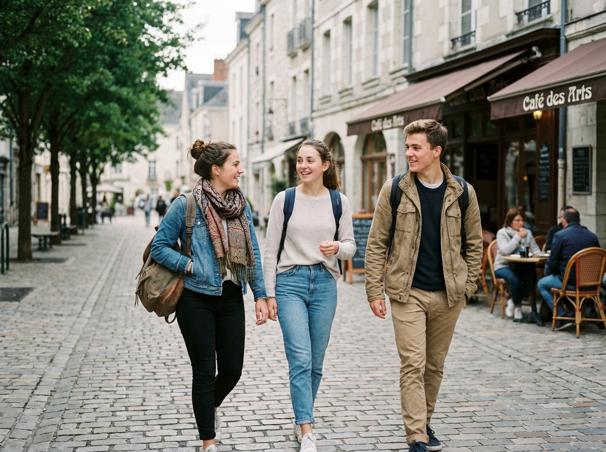 Groupe d'étudiants en ville de Blois lors d'une promenade