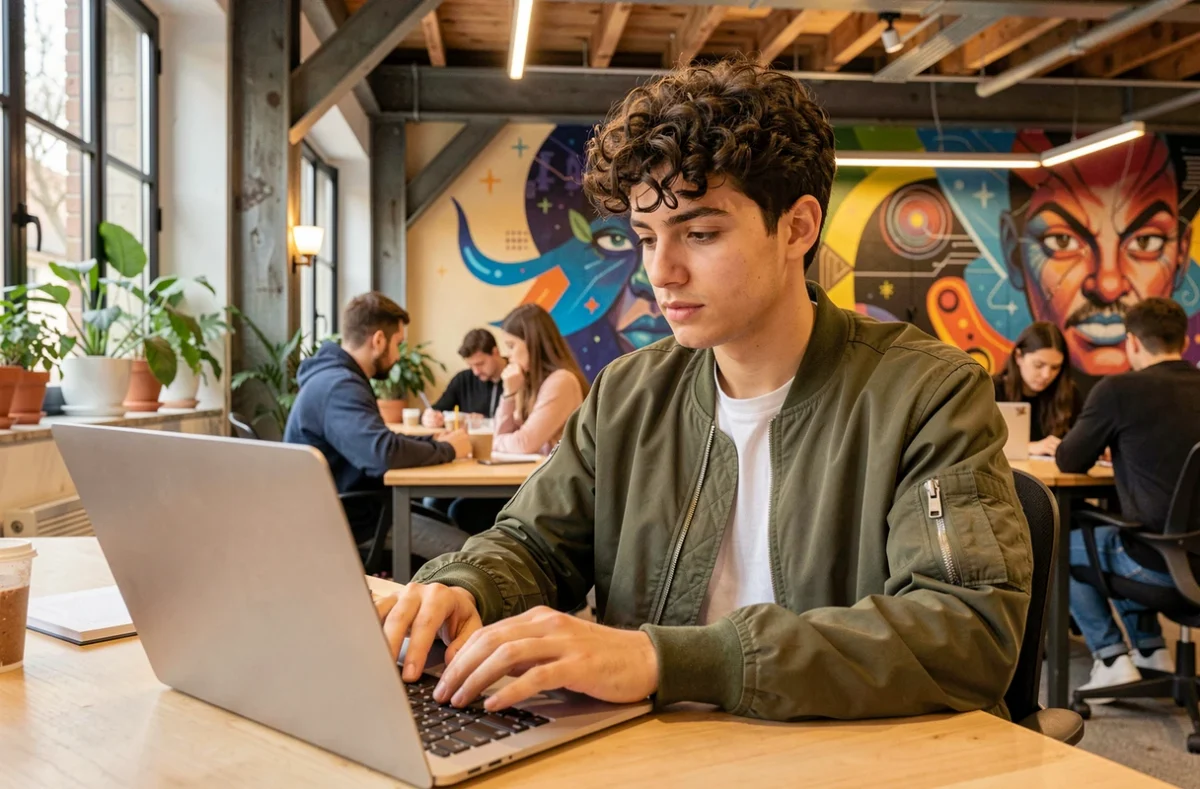 Jeune développeur codant dans l'espace collaboratif de La Plateforme Marseille