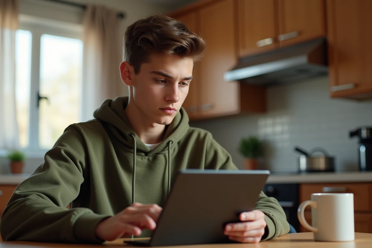 Lycéen accédant à l'ENT Le Havre Normandie sur tablette depuis son domicile pour sécuriser ses données