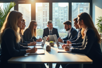 Groupe de professionnels en formation en réunion d'affaires