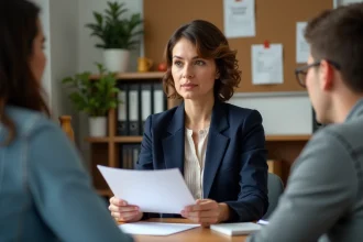 Conseillère d'orientation scolaire en réunion avec des parents pour discuter d'un parcours adapté entre ULIS et SEGPA